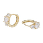 Jen Triple Stone Hoop Earrings | Gold Plated