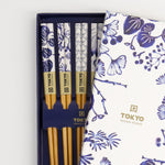 Flora Japonica Round Chopstick Set | Blue & White | 5 Piece