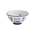 Kawaii Lucky Cat Rice Bowl | Blue & White | 12cm