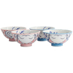 Kawaii Lucky Cat Rice Bowl Set | Blue & Pink | Set of 4