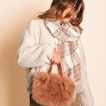 Women's Constellation Faux Fur Handbag with Crossbody Strap | Taupe | Small