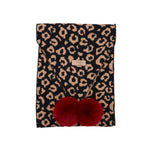 Women's Constellation Faux Fur Pom Pom Scarf | Black Leopard Print