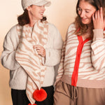 Women's Constellation Faux Fur Pom Pom Scarf | Cream Zebra