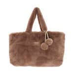 Women's Constellation Faux Fur Shoulder Bag with Pom Poms | Taupe