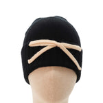 Women's Winter Beanie Hat with Knitted Bow Detail | Black/Cream