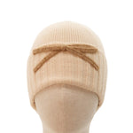 Women's Winter Beanie Hat with Knitted Bow Detail | Cream/Beige
