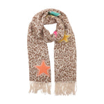Women's Winter Leopard Print Scarf with Stars | Caramel