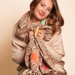 Women's Winter Leopard Print Scarf with Stars | Caramel