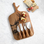 Stag Cheese Board & Knife Set | Acacia Wood | 4 Piece