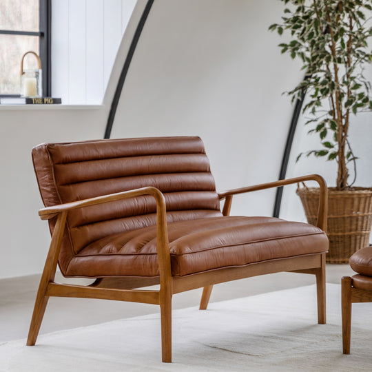 Datsun Leather Mid-Century Modern 2 Seat Sofa | Vintage Brown