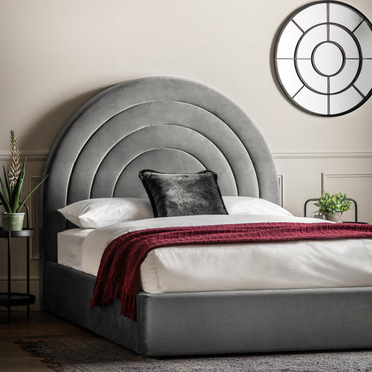 Arch Retro Velvet Bed Frame | Elephant Grey | King Size