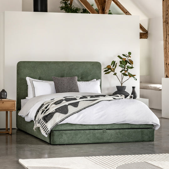 Marlowe Fabric 2 Drawer Bed Frame | Green