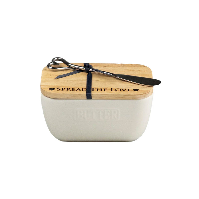 Butter Dish & Knife Set | Spread The Love | White