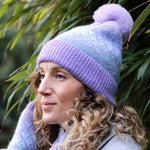 Alpaca Diamond Check Pom Pom Hat | Lilac