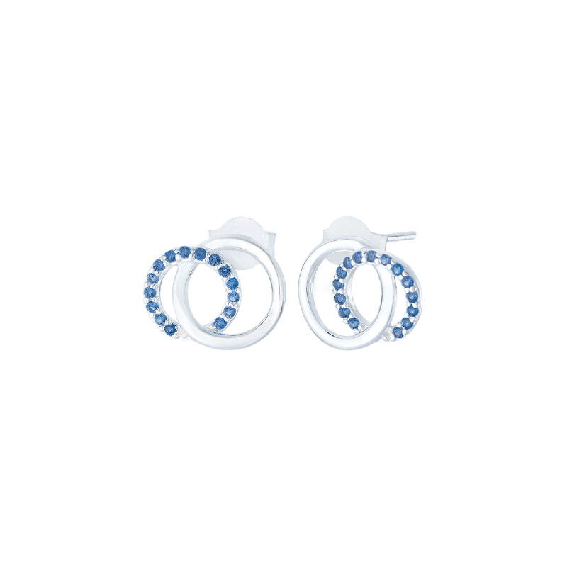 Antalya Sapphire CZ Circle Stud Earrings | Sterling Silver