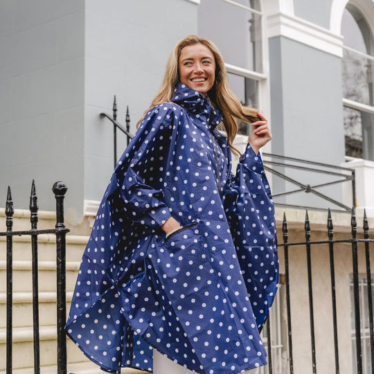Aqua Waterproof Polka Dot Poncho | Blue