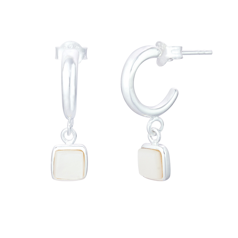 Liga Square Mother of Pearl Hoop Earrings | Sterling Silver