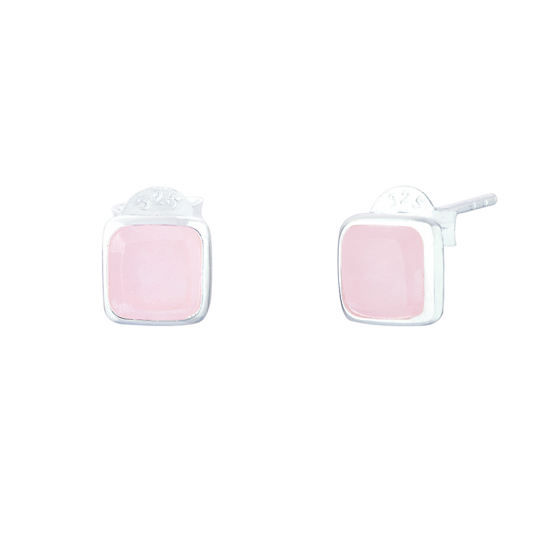 Liga Square Rose Quartz Stud Earrings | Sterling Silver