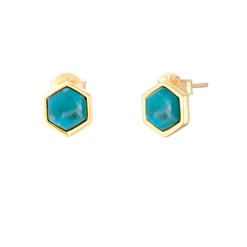 Liga Turquoise Hexagon Stud Earrings | Gold Plated Sterling Silver