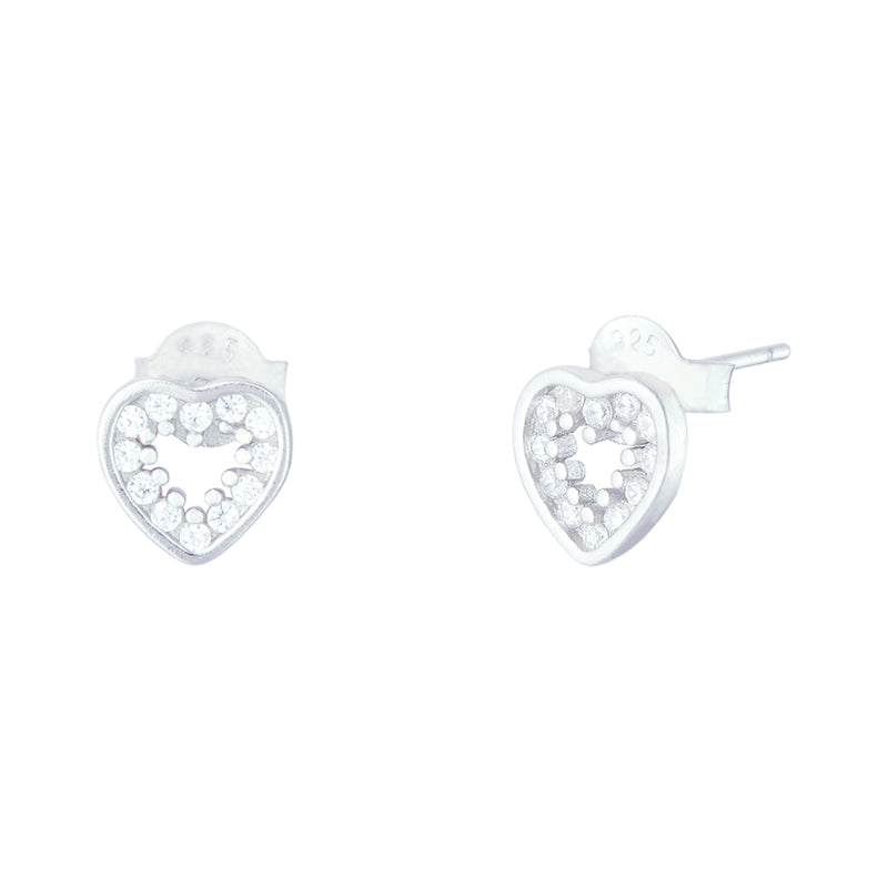 Princess Heart Stud Earrings | Sterling Silver