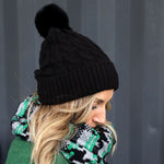 Cable Knit Pom Pom Hat | Black