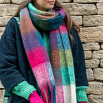 Checked Fringe Scarf | Raspberry/Blue Mix