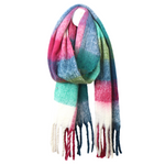 Checked Fringe Scarf | Raspberry/Blue Mix