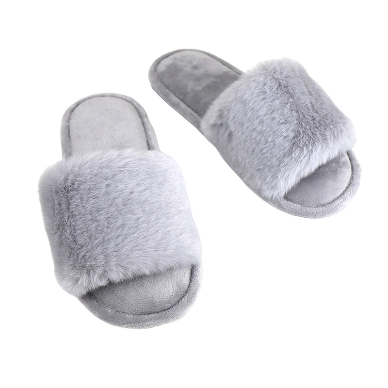 Open Toe Faux Fur Slippers | Pale Grey