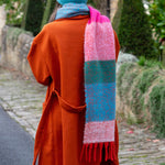 Colourblock Fringe Scarf | Red & Aqua Mix