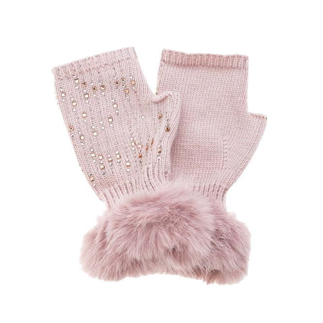 Crystal Mittens with Faux Fur Cuffs | Pink