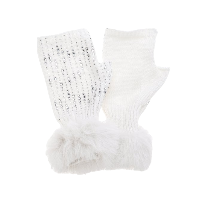 Crystal Mittens with Faux Fur Cuffs | Winter White