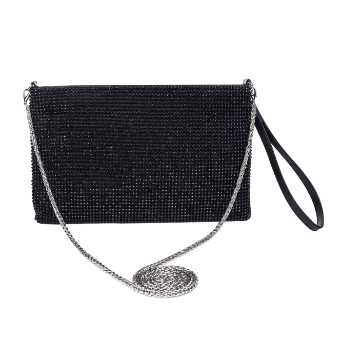 Crystal Wristlet Pouch with Chain | Black