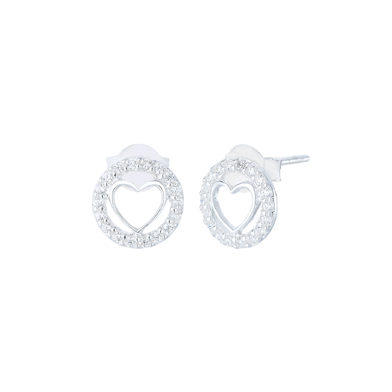 Evora CZ Heart Stud Earrings | Sterling Silver