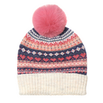 Fairisle Pom Pom Hat | Coral Mix