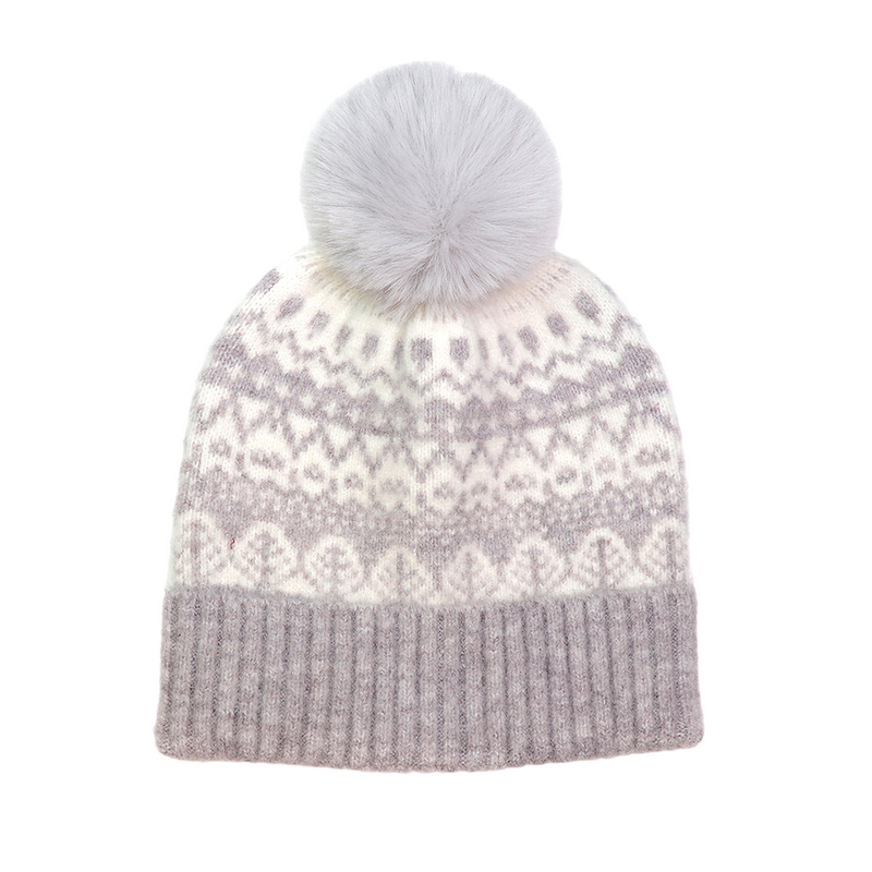 Fairisle Pom Pom Hat | Pale Grey