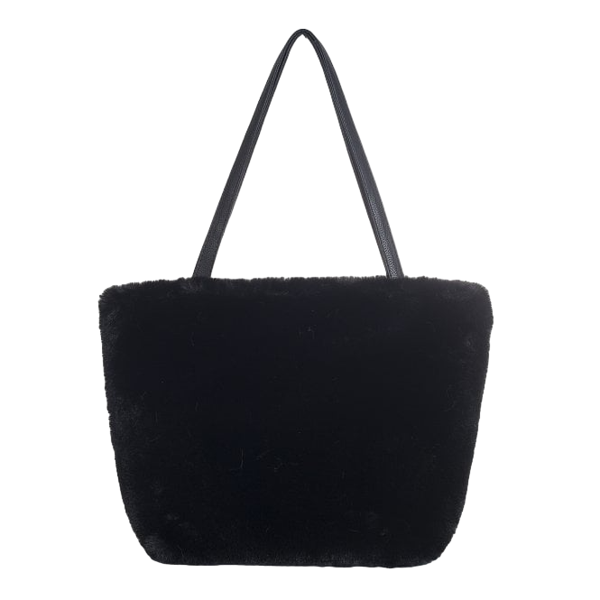 Faux Fur Handbag with Vegan Leather Strap | Black