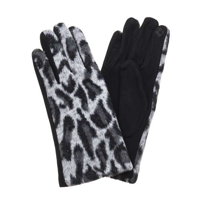 Faux Fur Leopard Print Gloves | Grey