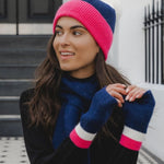 Fingerless Mittens | Navy/White/Pink