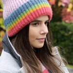 Knitted Beanie with Rainbow Turnup | Lilac