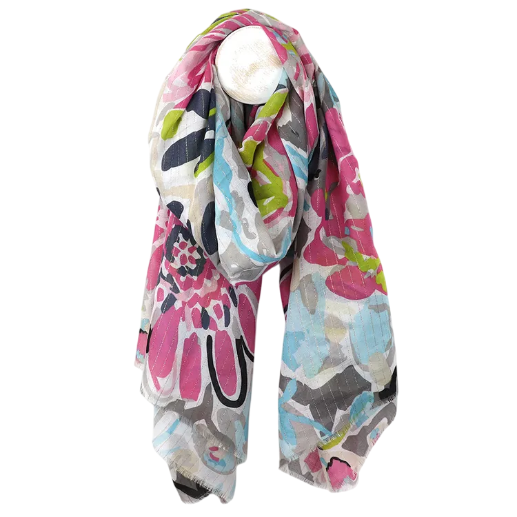 Lightweight Abstract Floral Print Scarf | Multicolour
