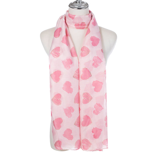 Lightweight Heart Print Scarf | Pink