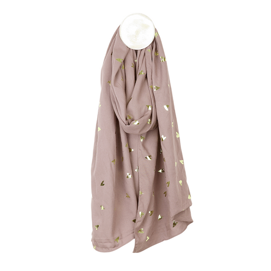 Lightweight Scattered Heart Print Scarf with Metallic Foil | Buff Pink