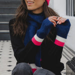 Long Winter Scarf | Navy/Pink/White