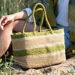 Natural Jute Beach Bag | Green