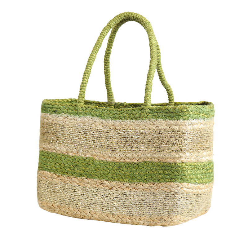 Natural Jute Beach Bag | Green