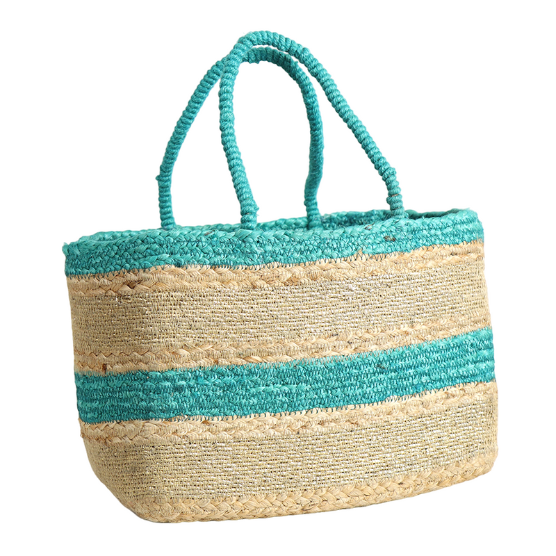 Natural Jute Beach Bag | Turquoise