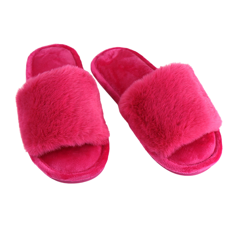 Open Toe Faux Fur Slippers | Bright Pink