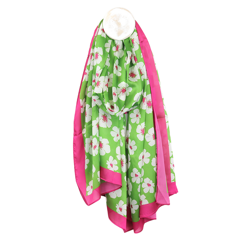 Pansy Print Summer Scarf | Lime Green & Pink