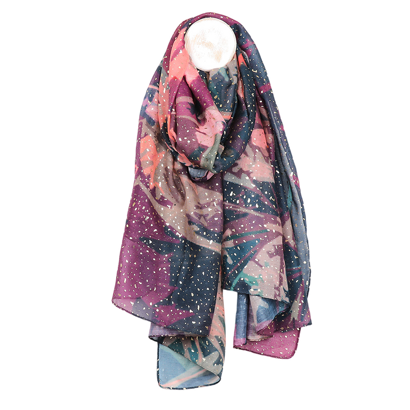 Repreve Floral Print Scarf with Silver Foil | Purple