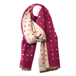 Reversible Jacquard Heart Print Scarf | Berry & Ecru